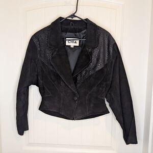 Chia Women's Black Suede Blazer Jacket